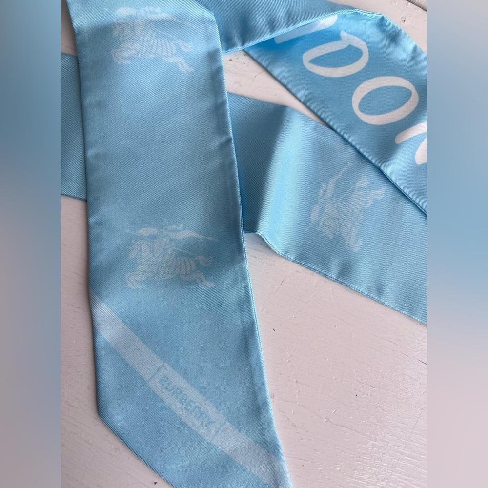 BURBERRY Skinny Silk Scarf- Topaz Blue - Picture 11 of 13